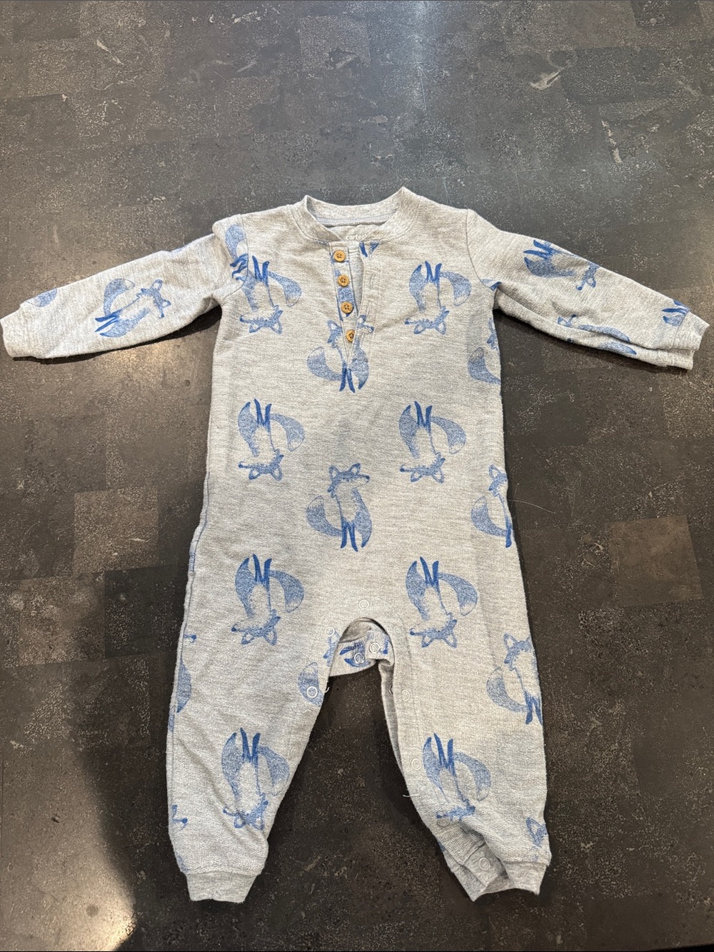Carters Baby Long-Sleeve Grey One-Piece with Blue Fox Print